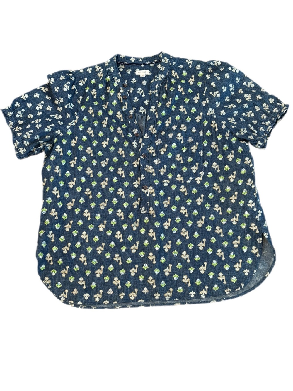 Anthropologie Pilcro Black Aly Embroidered Floral Puff Sleeve Blouse Large